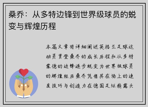 桑乔：从多特边锋到世界级球员的蜕变与辉煌历程