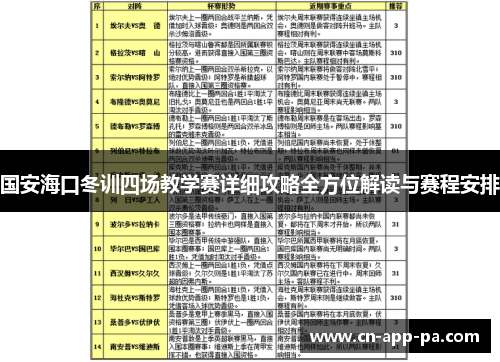 国安海口冬训四场教学赛详细攻略全方位解读与赛程安排