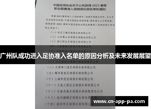广州队成功进入足协准入名单的原因分析及未来发展展望