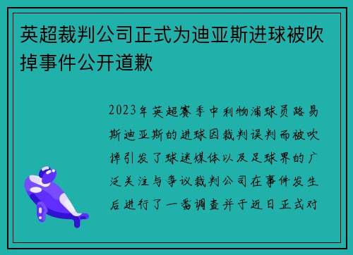 英超裁判公司正式为迪亚斯进球被吹掉事件公开道歉